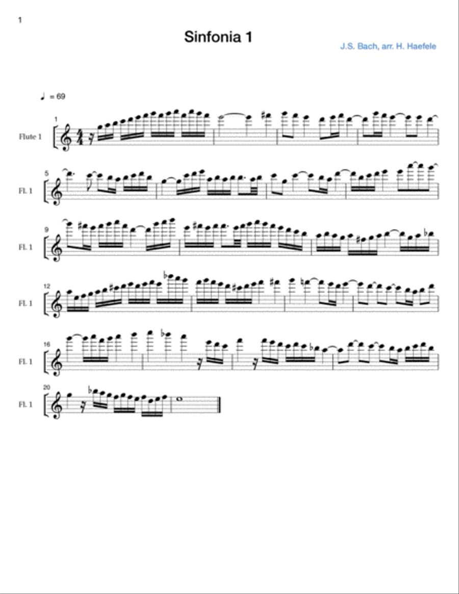 Sinfonia 1 by J.S. Bach for 2 Flutes and Alto Flute Woodwind Trio scores gallery preview page 3