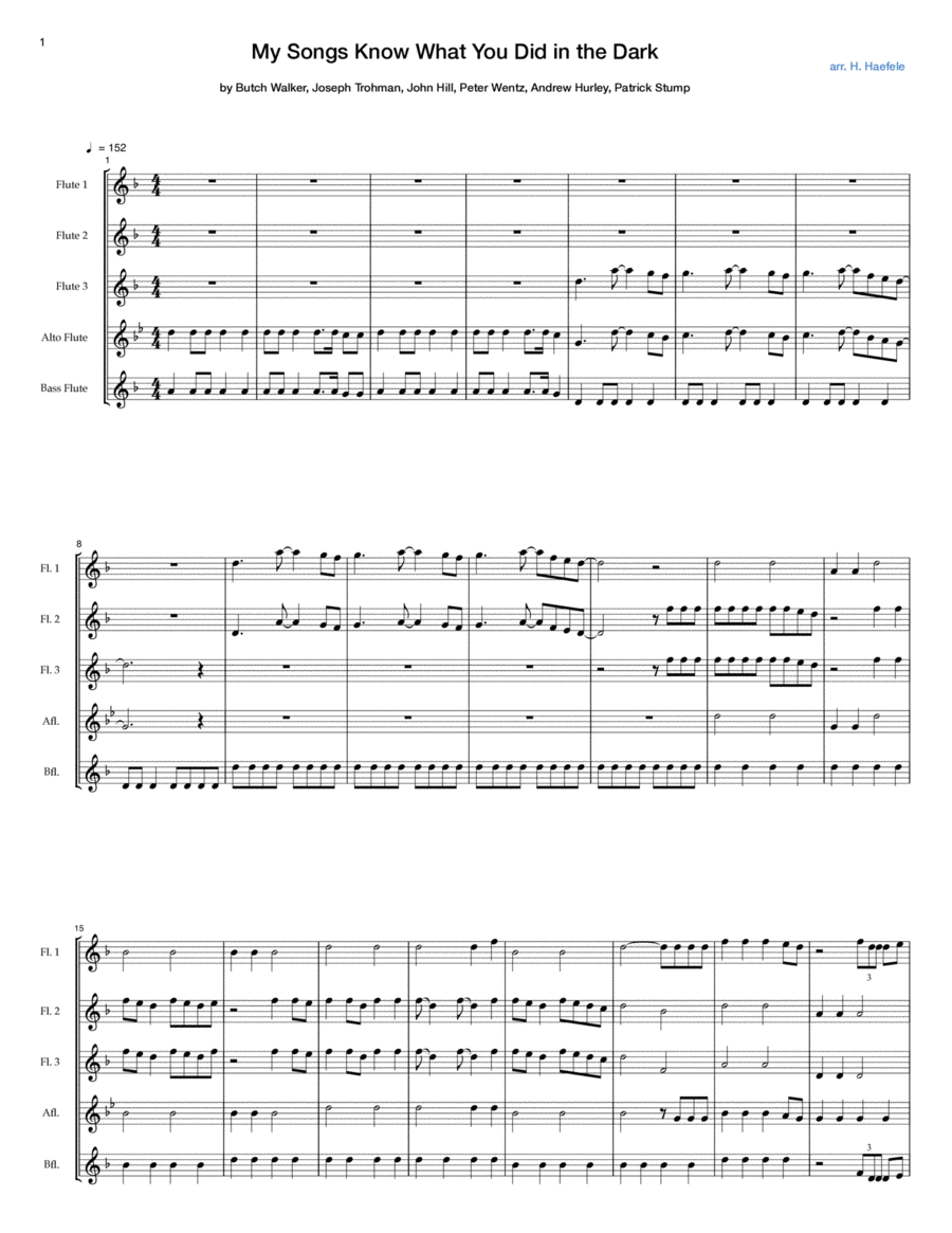 My Songs Know What You Did In The Dark (light Em Up) Woodwind Quintet scores gallery preview page 1