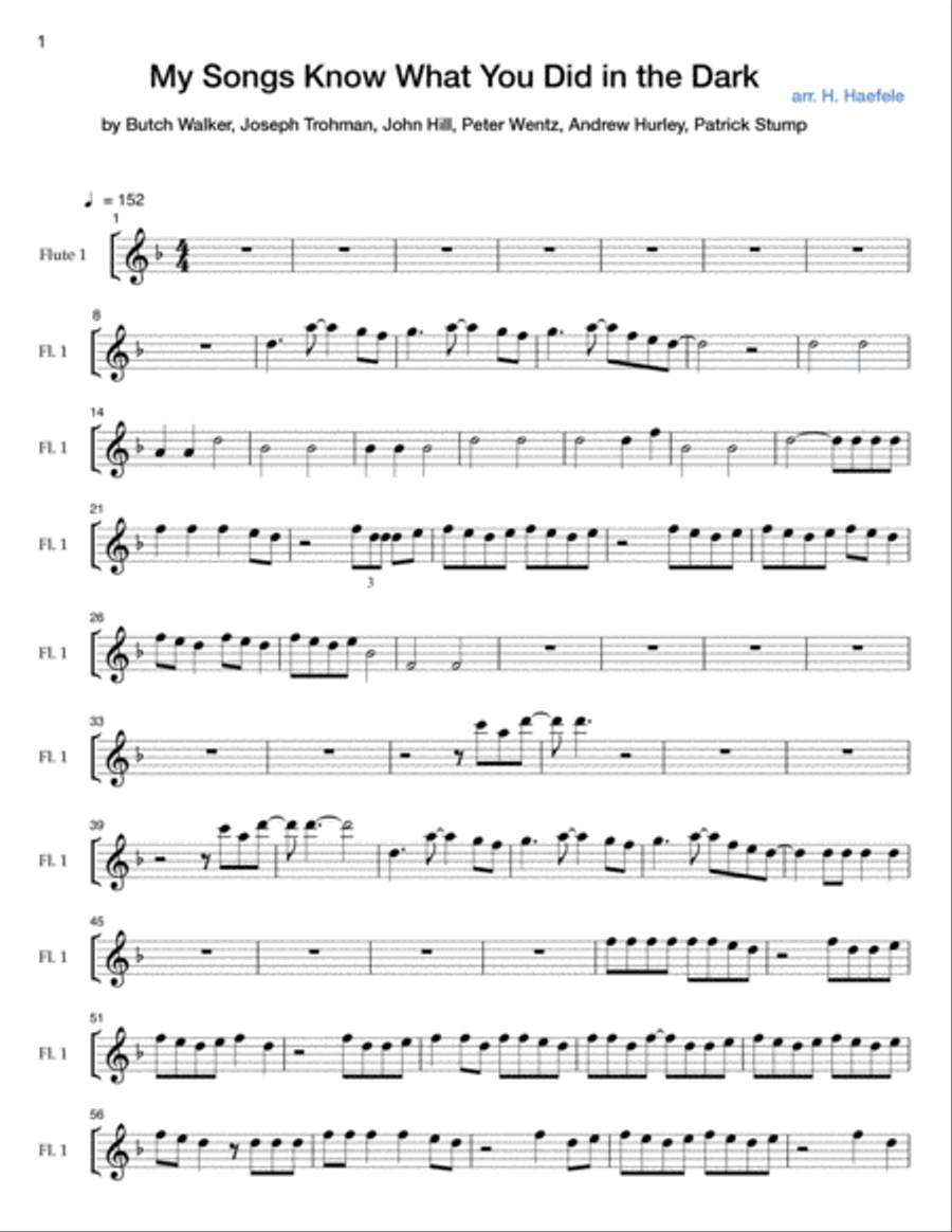 My Songs Know What You Did In The Dark (light Em Up) Woodwind Quintet scores gallery preview page 5