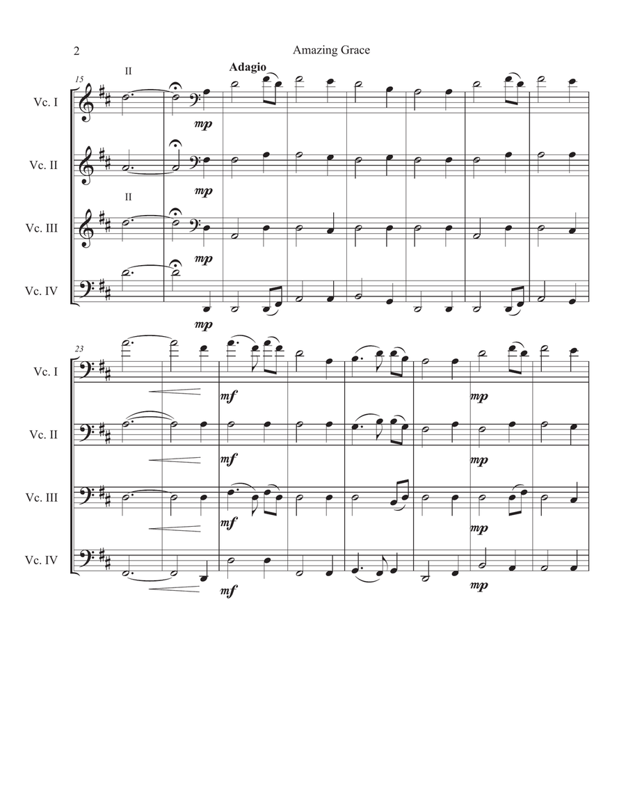 Amazing Grace for cello quartet (or cello choir/cello ensemble) Chamber Music scores gallery preview page 2