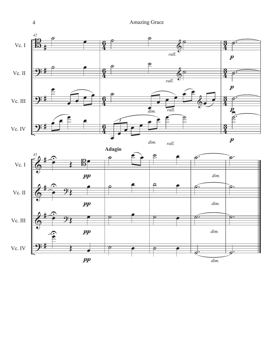 Amazing Grace for cello quartet (or cello choir/cello ensemble) Chamber Music scores gallery preview page 4