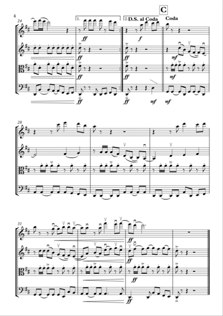 Feliz Navidad String Quartet scores gallery preview page 4