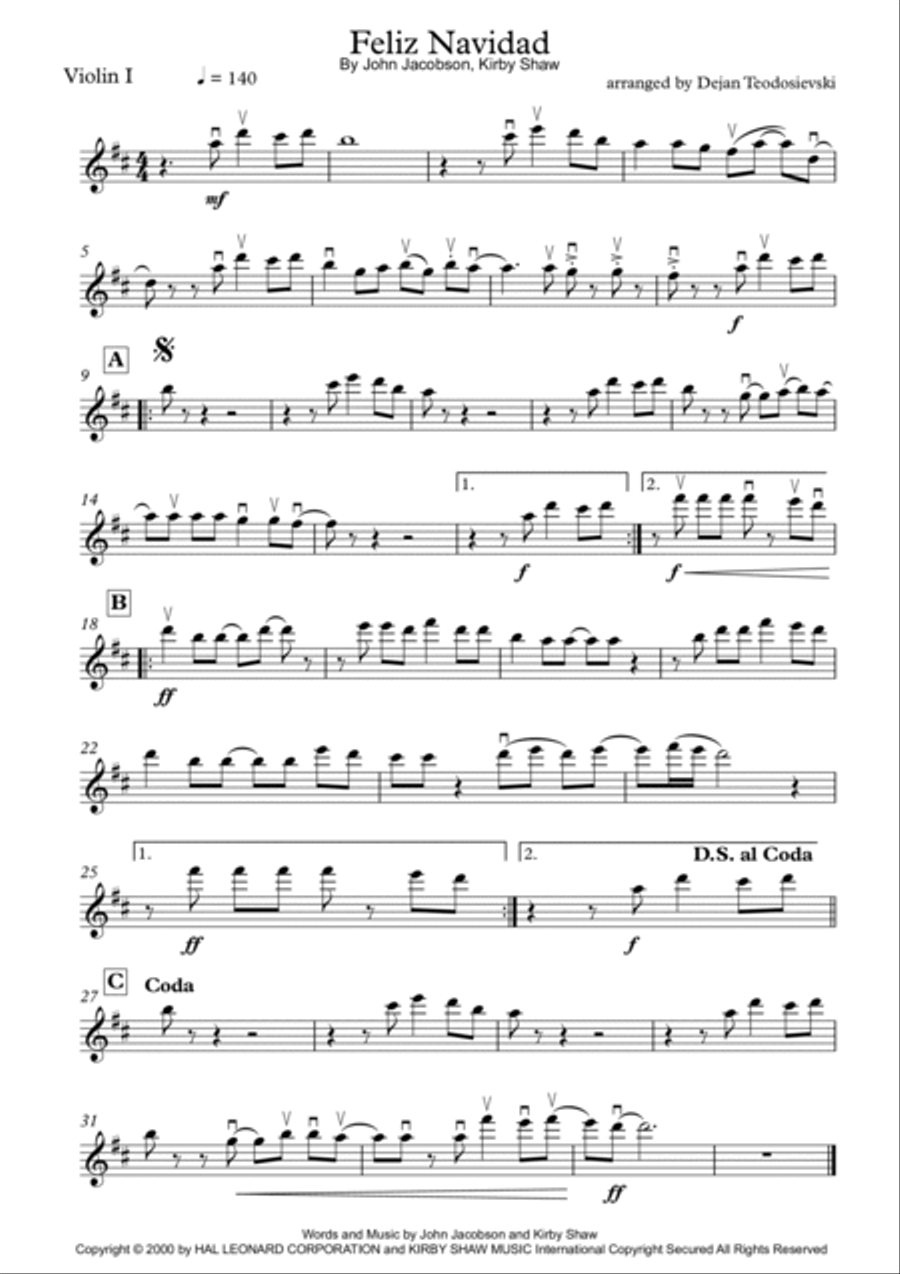 Feliz Navidad String Quartet scores gallery preview page 6