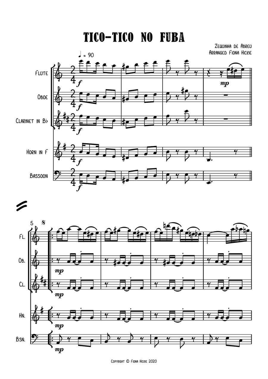 Tico-Tico no Fuba Woodwind Quintet scores gallery preview page 2