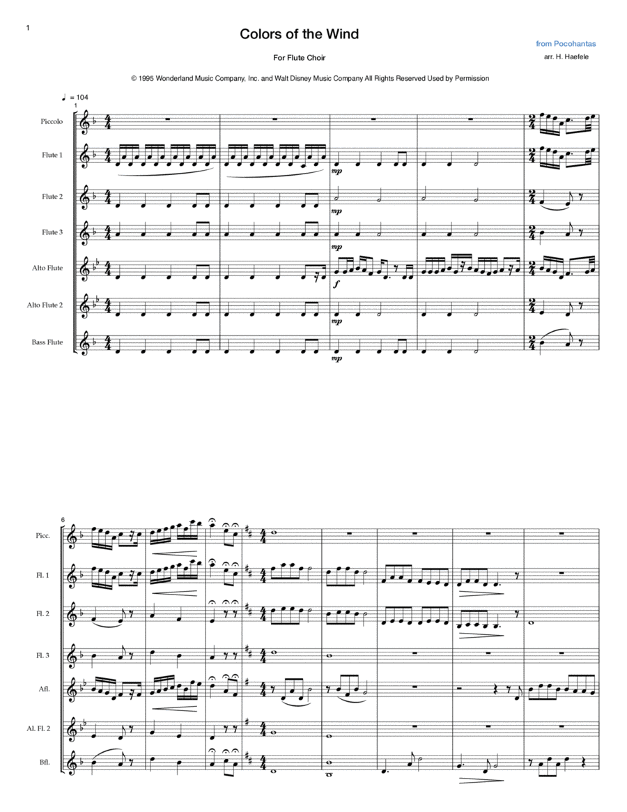 Colors Of The Wind Woodwind Ensemble scores gallery preview page 1