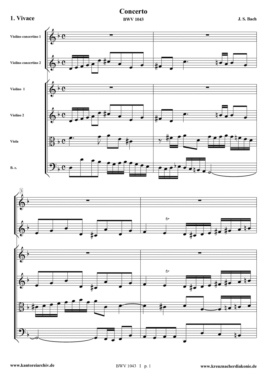 Concerto for 2 Violins in D minor BWV 1043 complete score. String Orchestra scores gallery preview page 1
