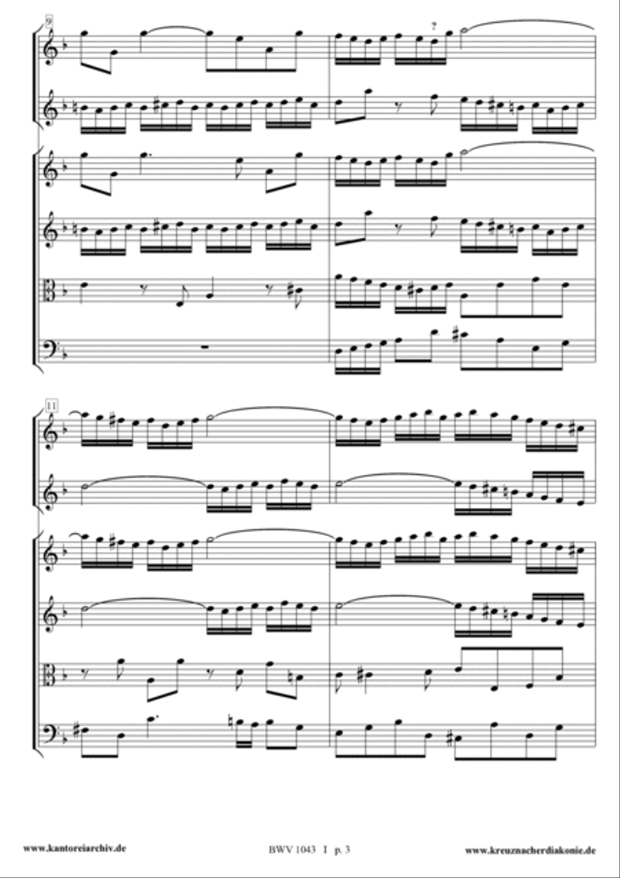 Concerto for 2 Violins in D minor BWV 1043 complete score. String Orchestra scores gallery preview page 3