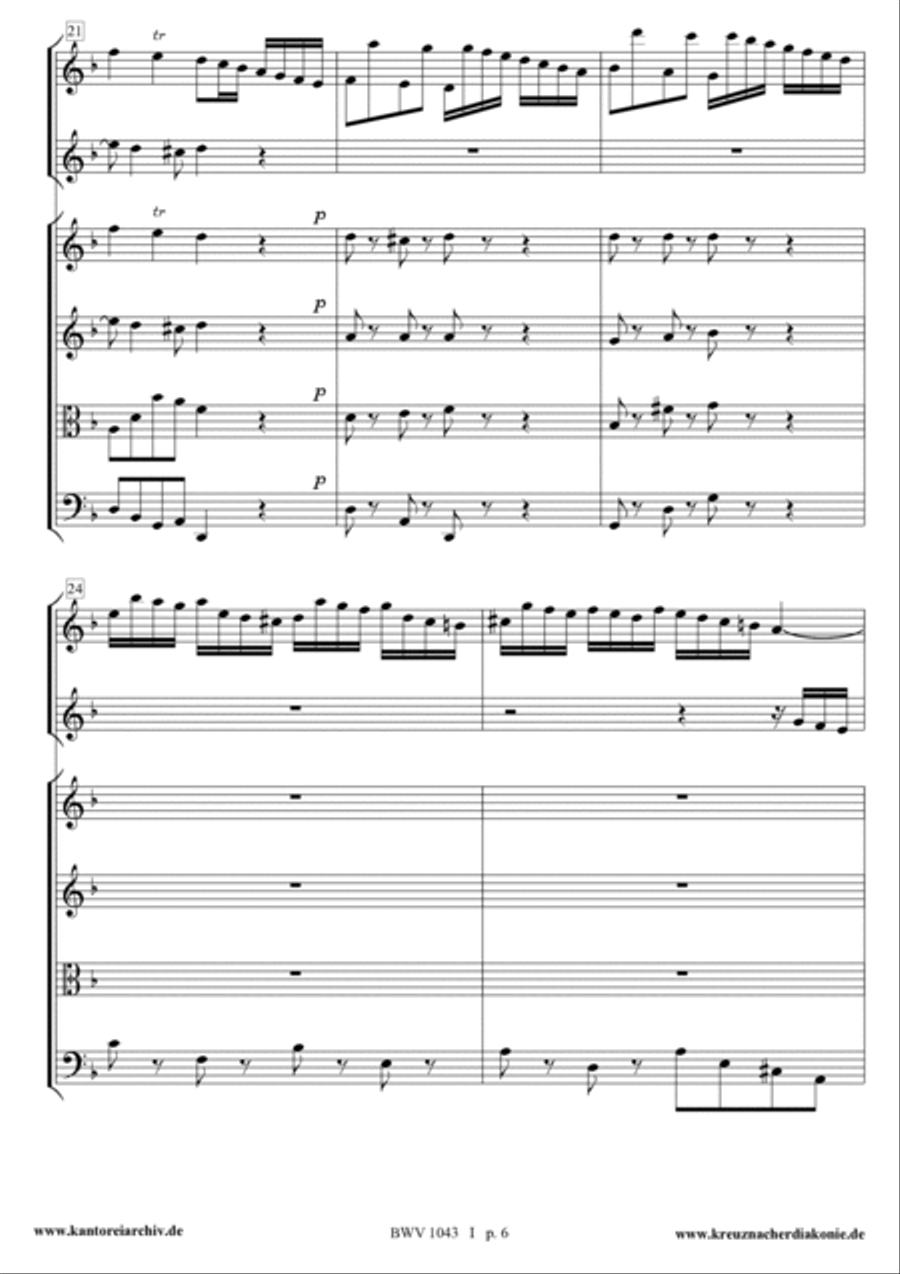 Concerto for 2 Violins in D minor BWV 1043 complete score. String Orchestra scores gallery preview page 6