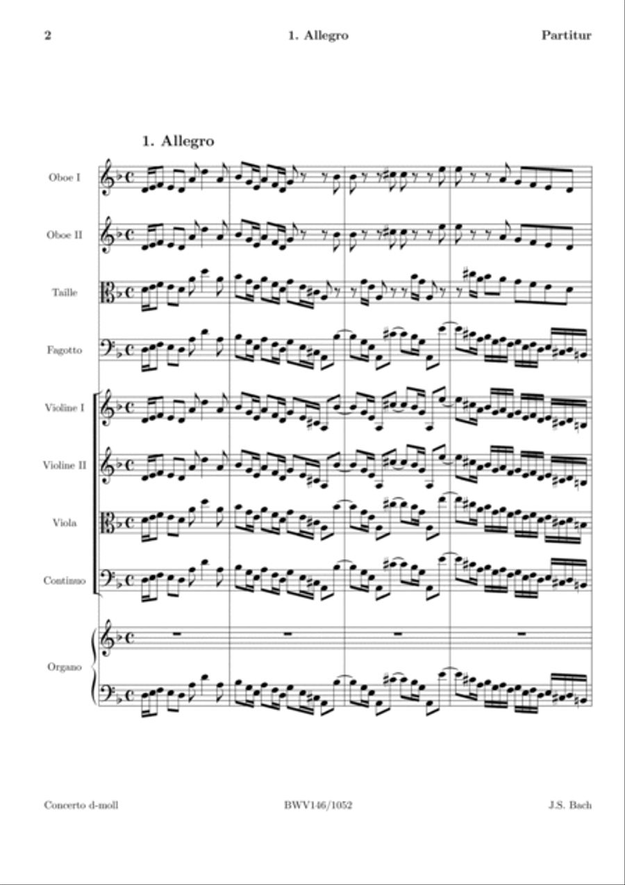 Bach Harpsichord Concerto no. 1 in D minor, BWV 1052 Full Orchestra scores gallery preview page 3