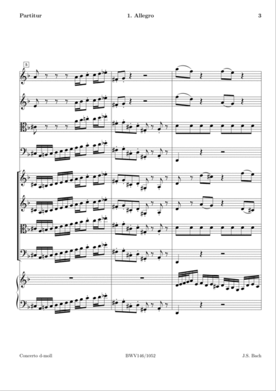 Bach Harpsichord Concerto no. 1 in D minor, BWV 1052 Full Orchestra scores gallery preview page 4