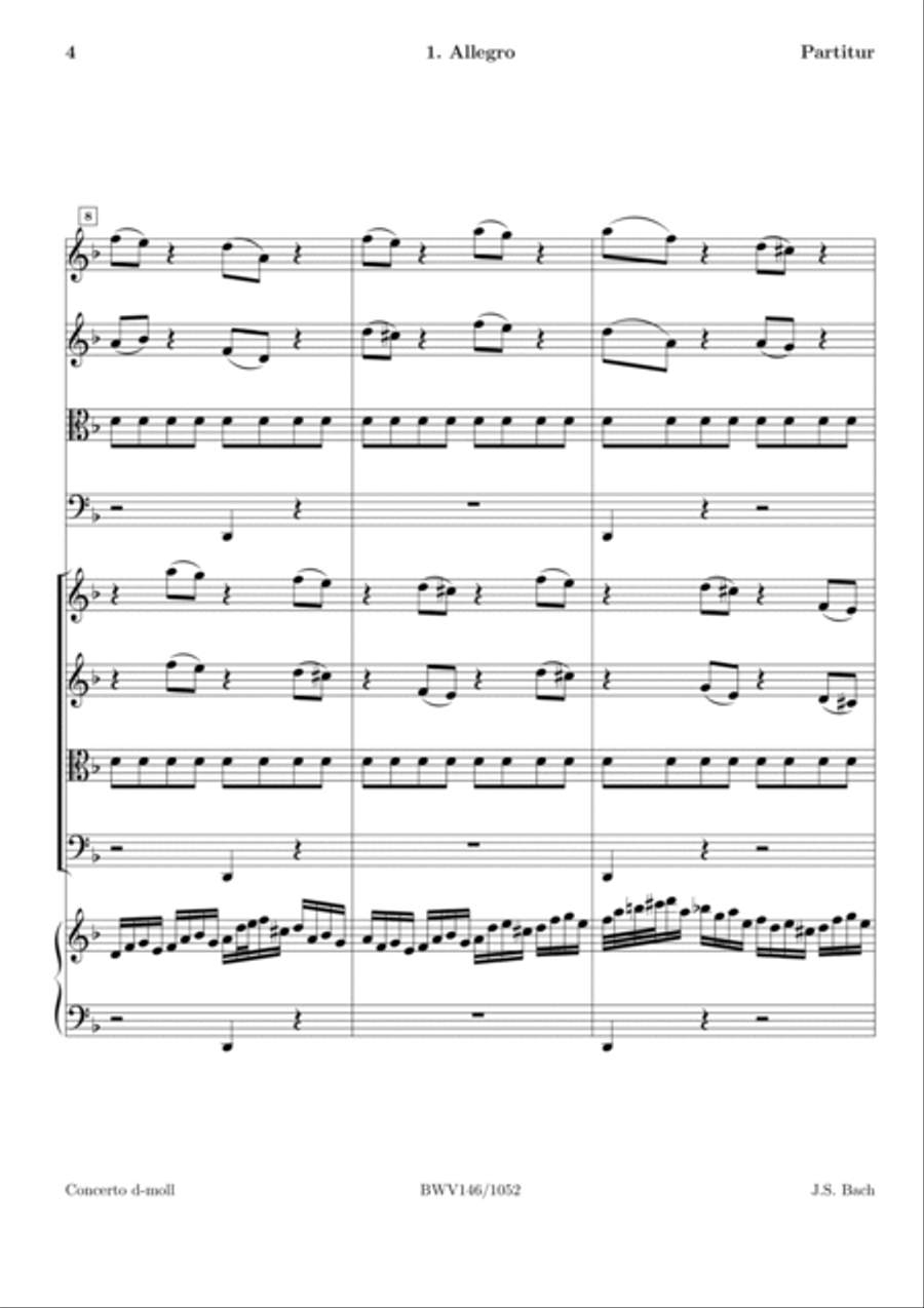 Bach Harpsichord Concerto no. 1 in D minor, BWV 1052 Full Orchestra scores gallery preview page 5