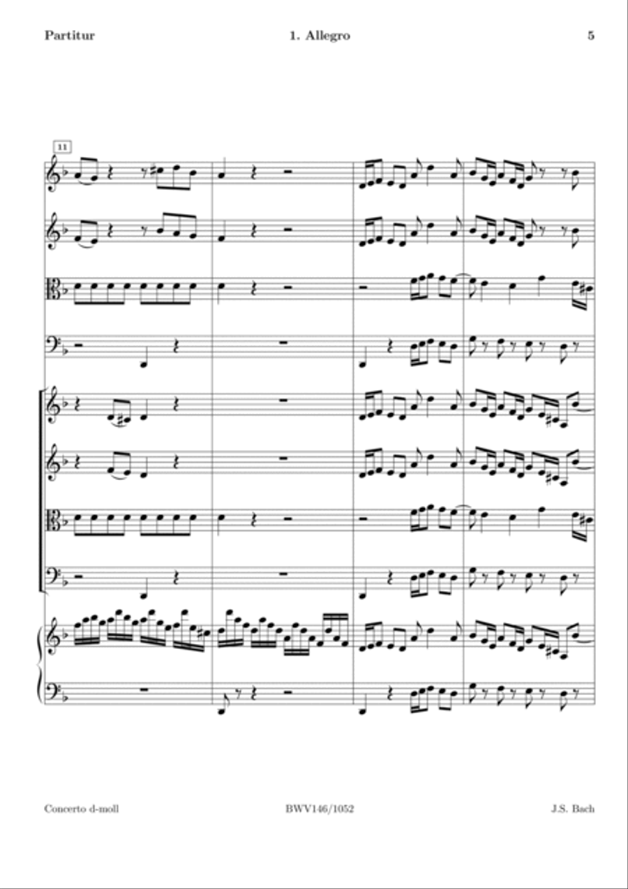 Bach Harpsichord Concerto no. 1 in D minor, BWV 1052 Full Orchestra scores gallery preview page 6