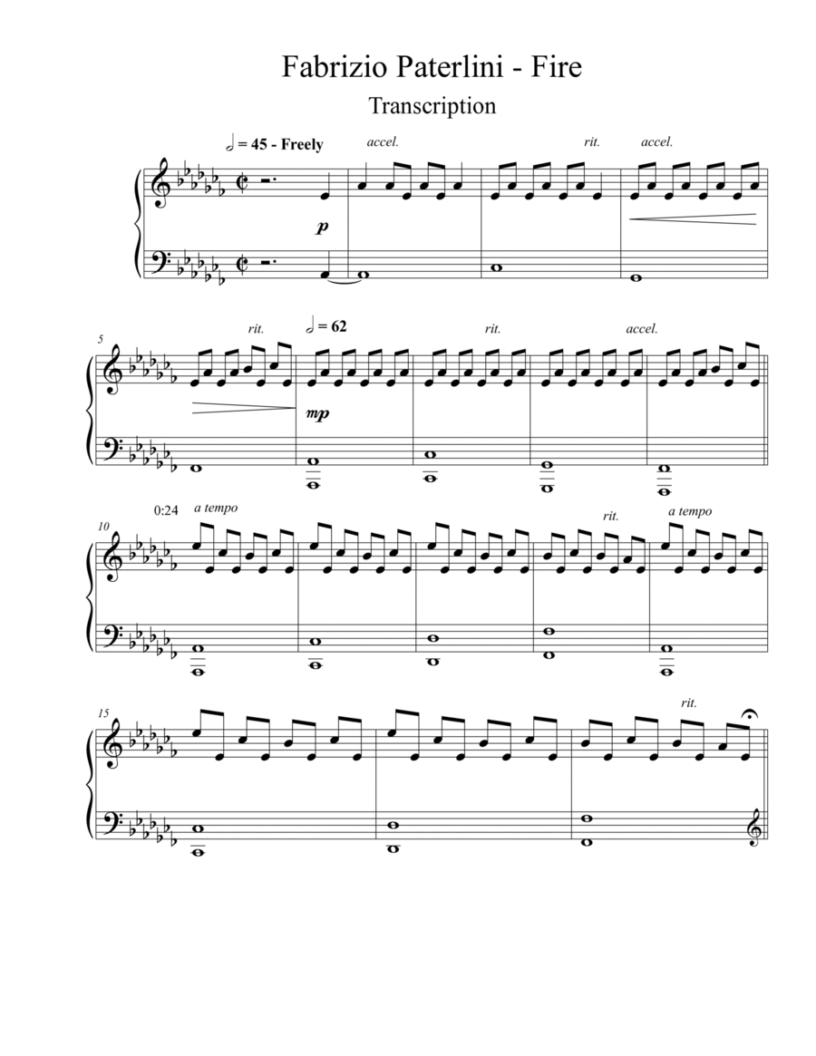 Fabrizio Paterlini - Fire transcription piano Piano Solo scores gallery preview page 1