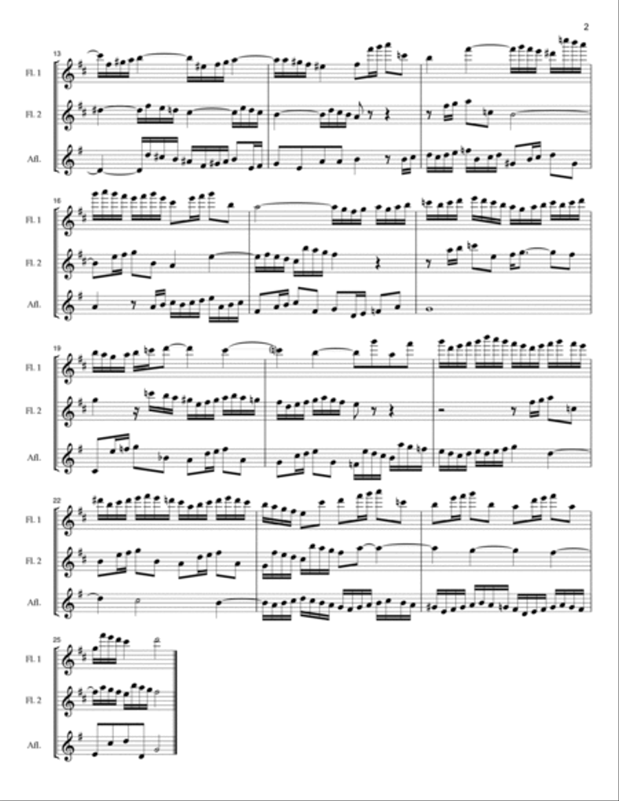 Sinfonia 3 by J.S. Bach for 2 Flutes and Alto Flute Flute Trio scores gallery preview page 2