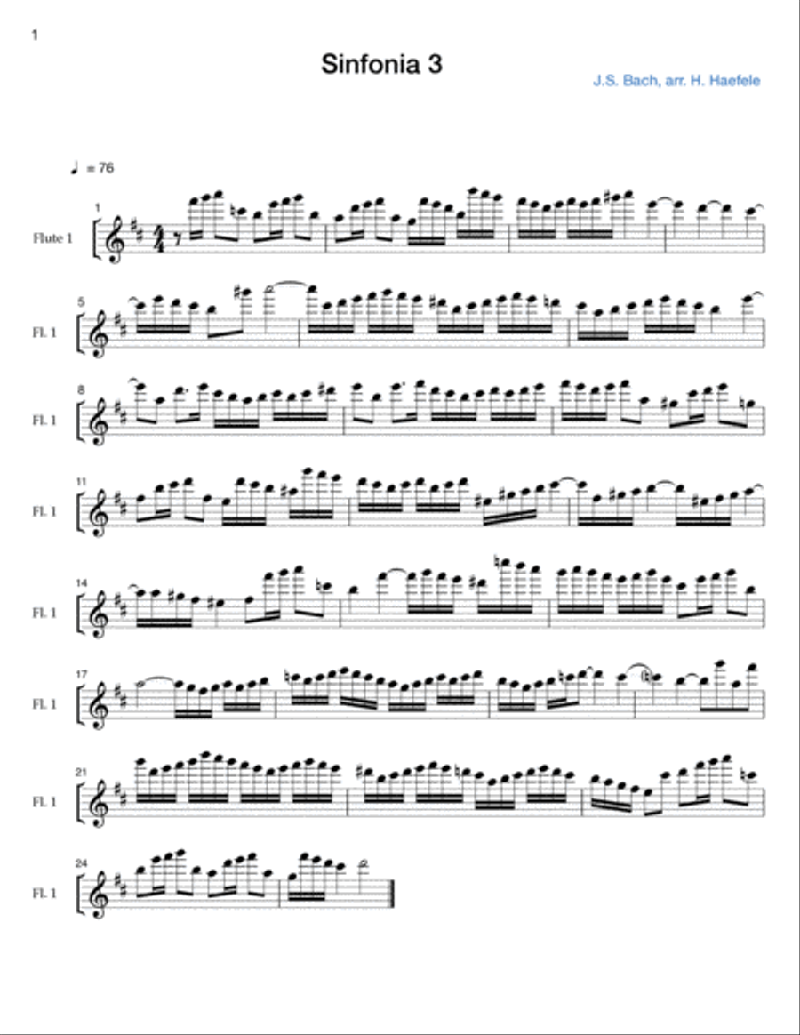 Sinfonia 3 by J.S. Bach for 2 Flutes and Alto Flute Flute Trio scores gallery preview page 3