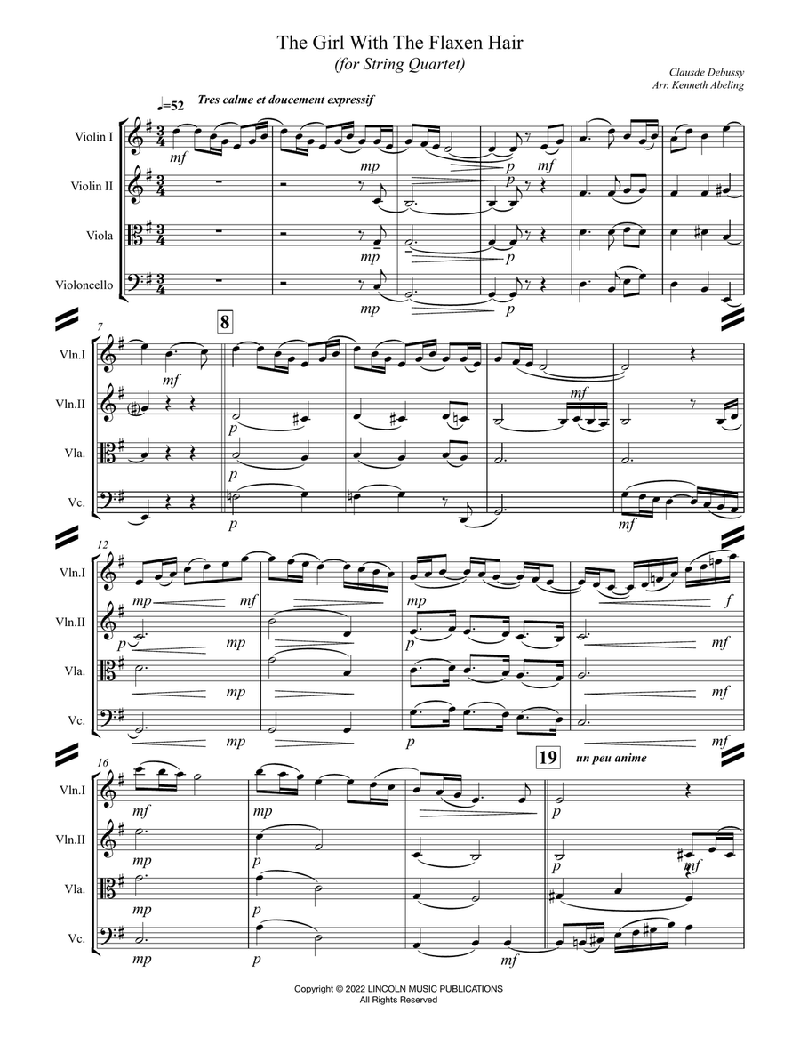 The Girl with the Flaxen Hair (for String Quartet) String Quartet scores gallery preview page 2
