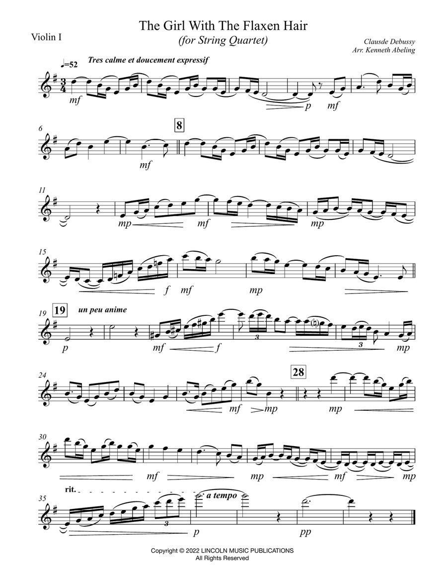 The Girl with the Flaxen Hair (for String Quartet) String Quartet scores gallery preview page 4