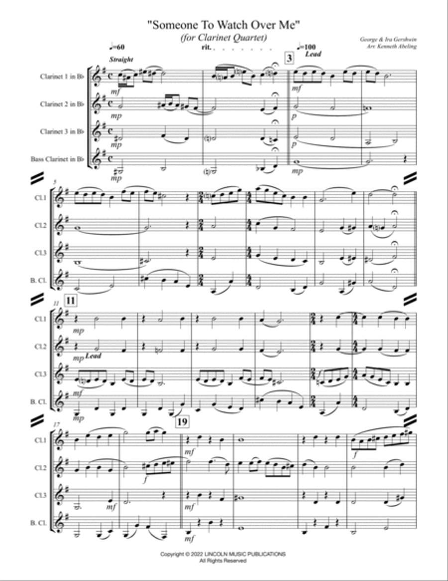 Someone to Watch Over Me (for Clarinet Quartet) Clarinet Quartet scores gallery preview page 2