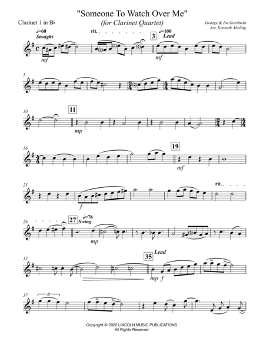Someone to Watch Over Me (for Clarinet Quartet) Clarinet Quartet scores gallery preview page 6