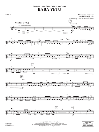 Baba Yetu (from Civilization IV) (arr. Robert Longfield) - Viola