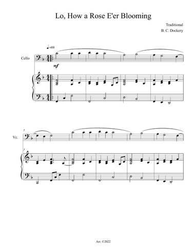 Lo, How a Rose E'er Blooming (Cello Solo with Piano Accompaniment)
