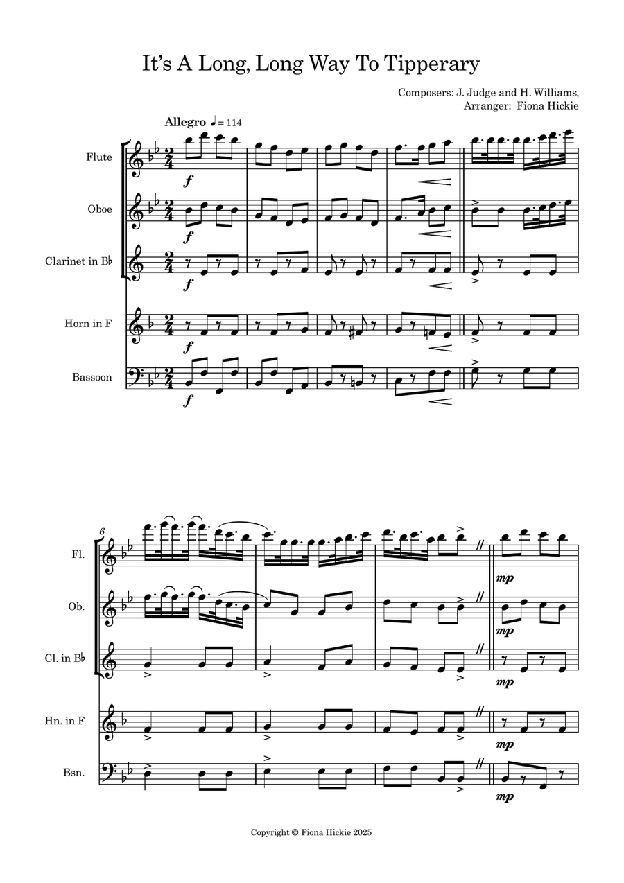 It's a Long, Long Way to Tipperary Woodwind Quintet scores gallery preview page 2
