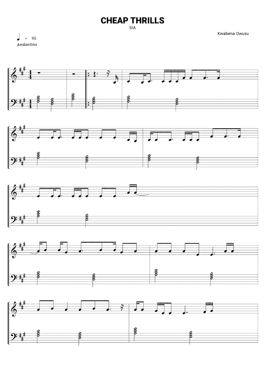Cheap Thrills Piano Solo scores gallery preview page 1