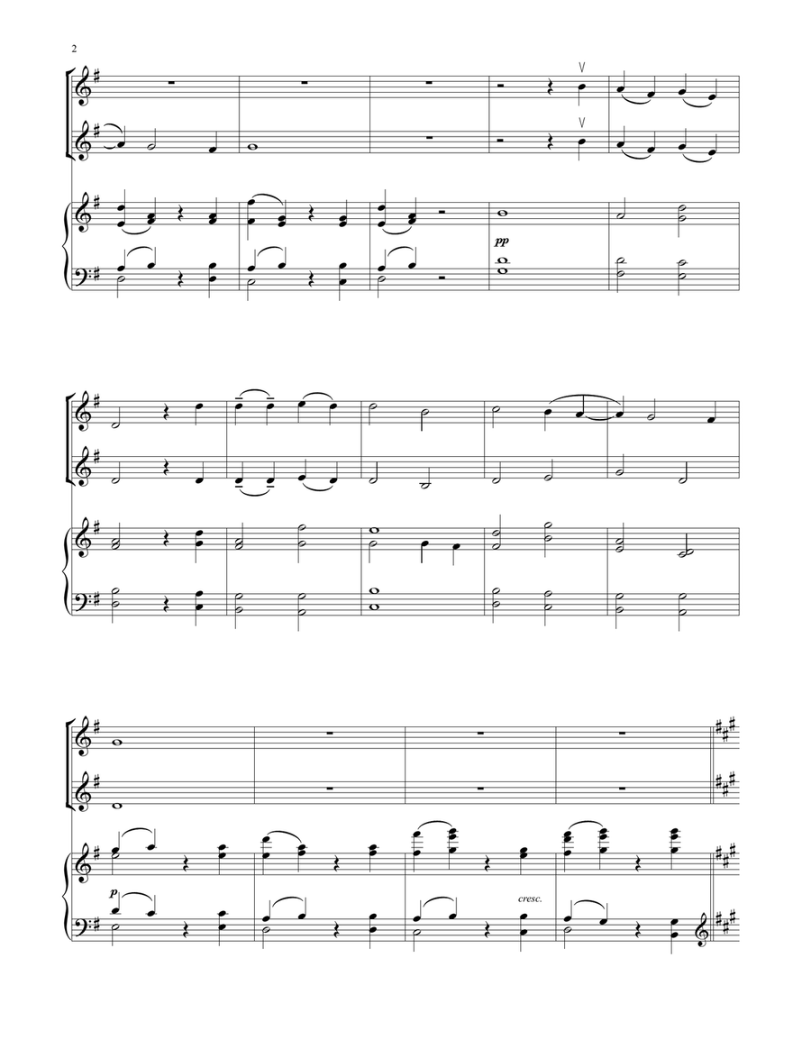 Lo, How A Rose E'er Blooming (for Violin Duet and Piano) String Duet scores gallery preview page 2