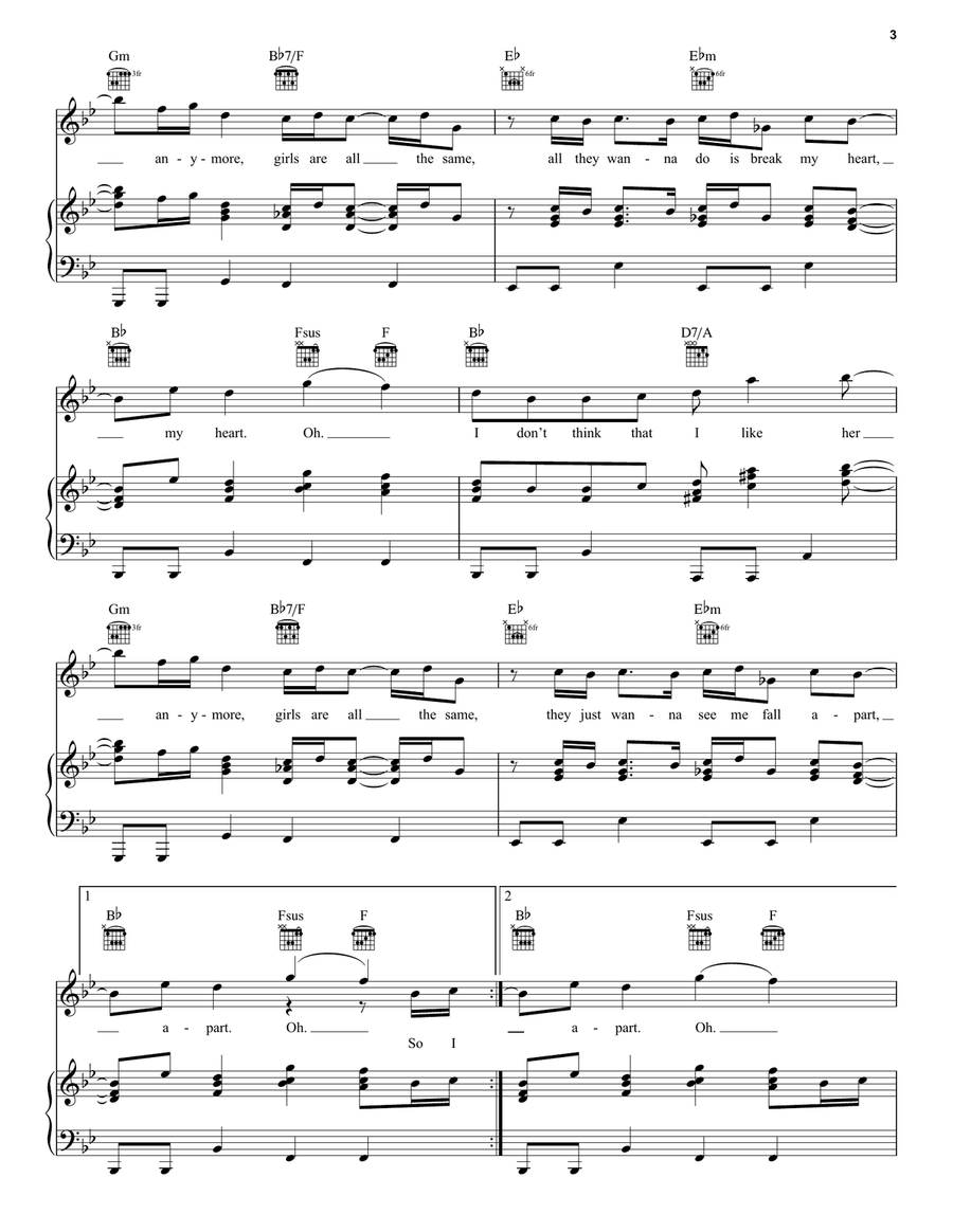 I Don't Think That I Like Her Piano, Vocal, Guitar scores gallery preview page 3
