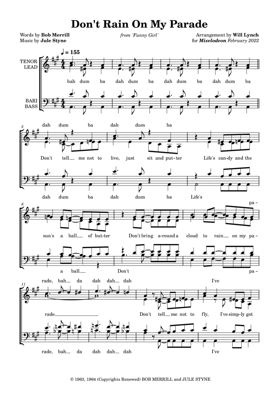Don't Rain On My Parade Don't Rain On My Parade 4-Part scores gallery preview page 1