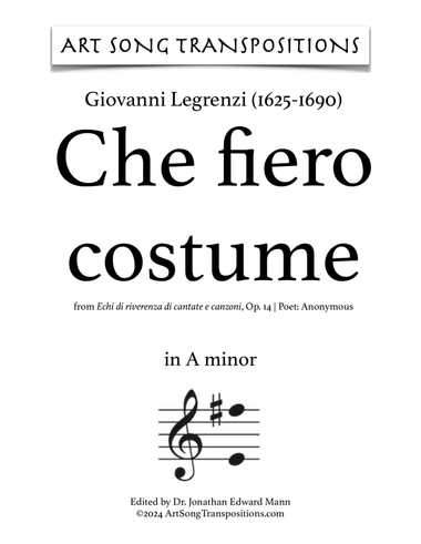 LEGRENZI: Che fiero costume (transposed to A minor)