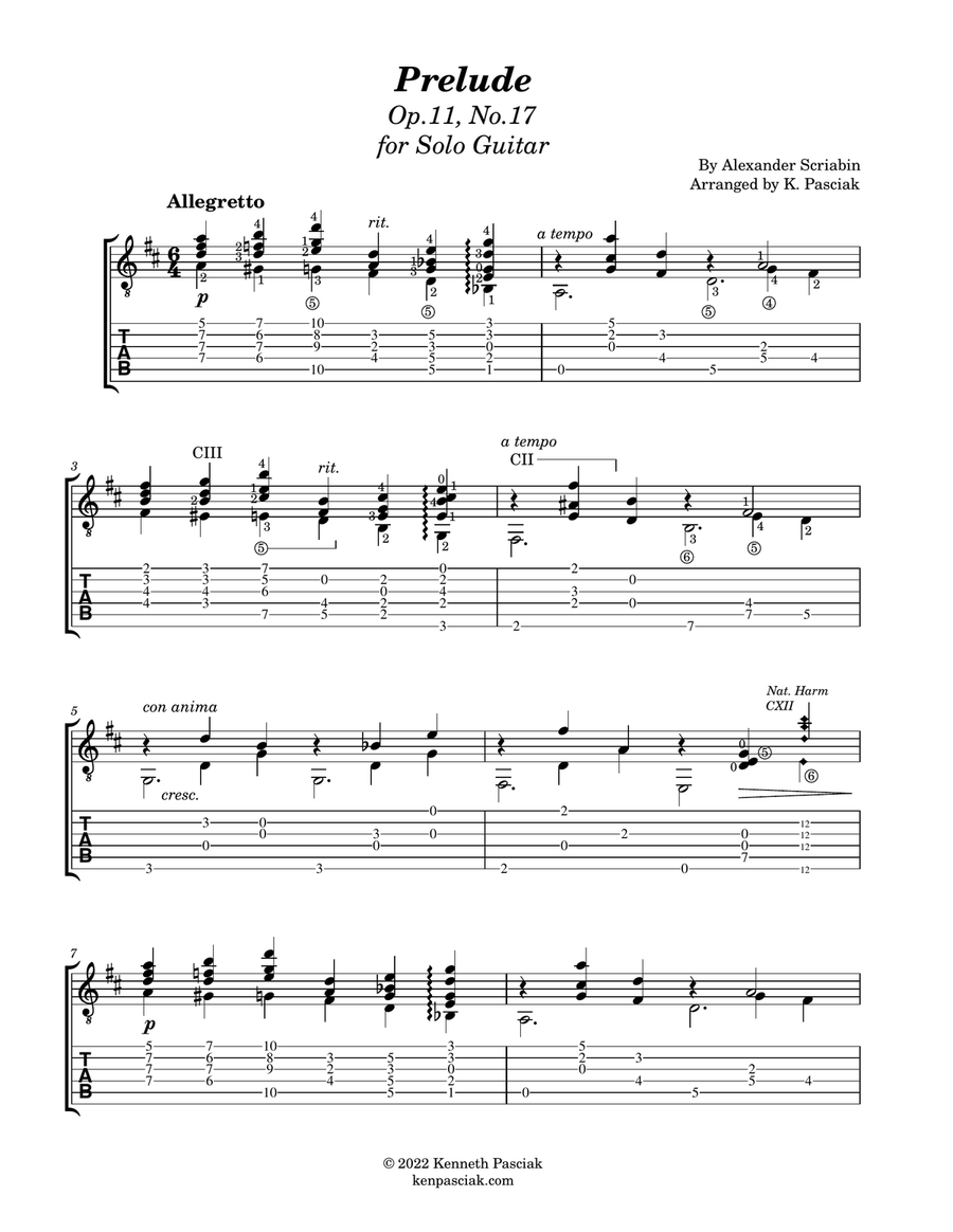 Prelude, Op. 11, No. 17 (for Solo Guitar) Chamber Music scores gallery preview page 2