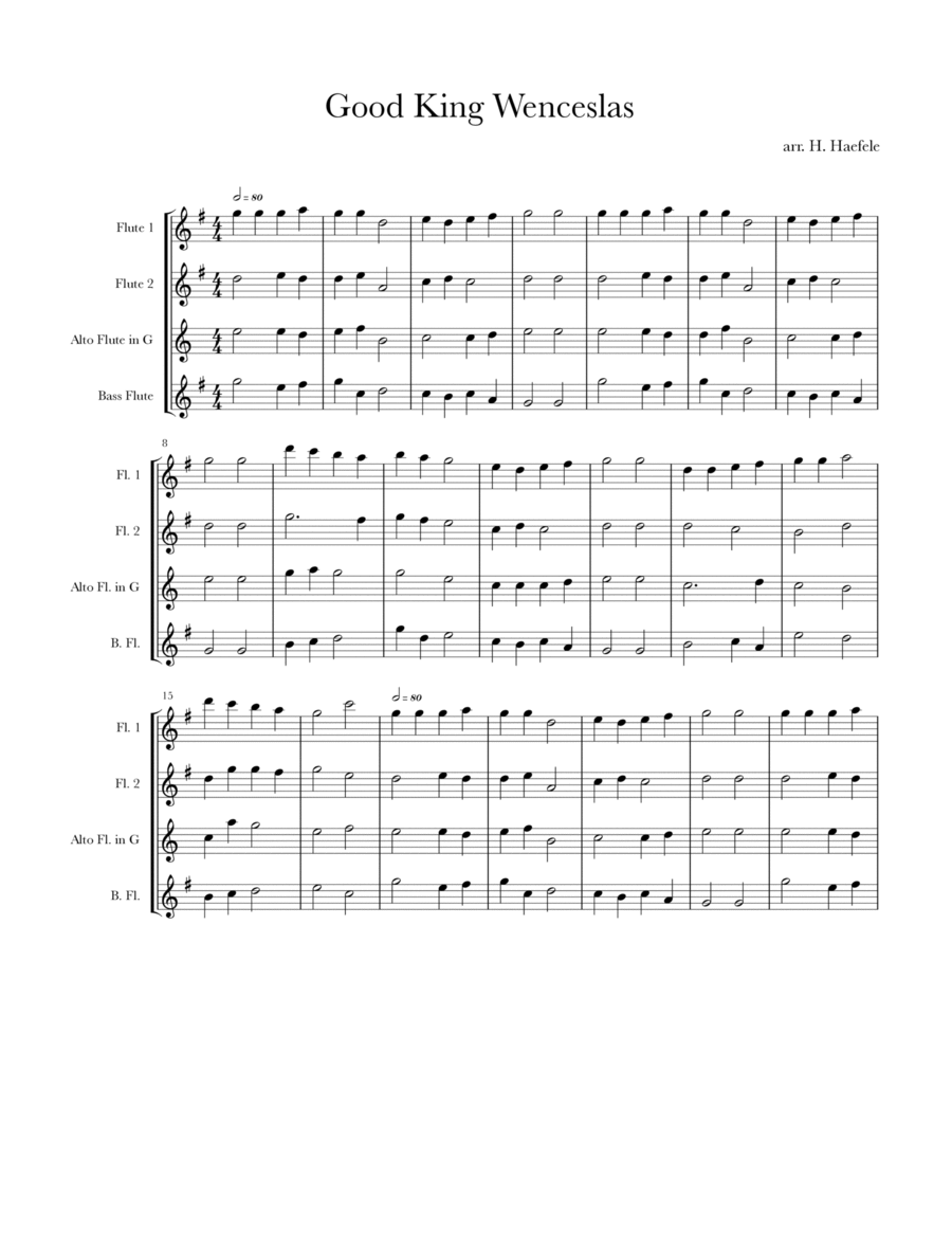 Good King Wenceslas for Mixed Flute Quartet Flute Quartet scores gallery preview page 1