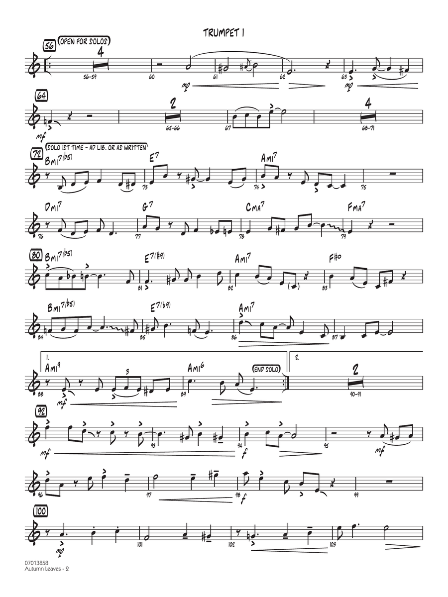 Autumn Leaves (Hojas Caídas) (arr. Michele Fernández) - Trumpet 1 by Jacques Prevert Jazz Ensemble - Digital Sheet Music page 2