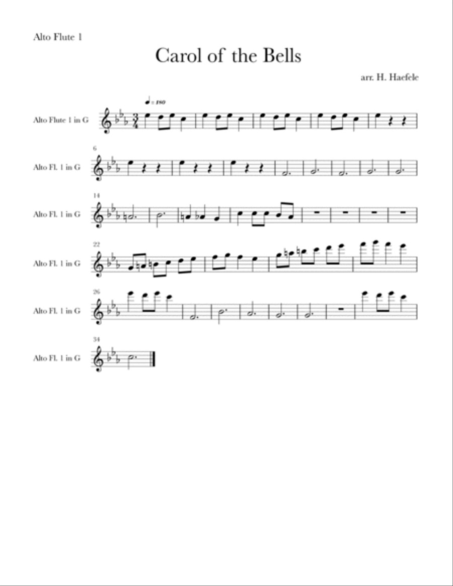 Carol of the Bells for Low Flutes Quartet Flute Quartet scores gallery preview page 3