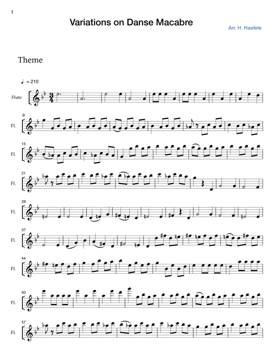 Variations on Danse Macabre Flute Solo scores gallery preview page 1