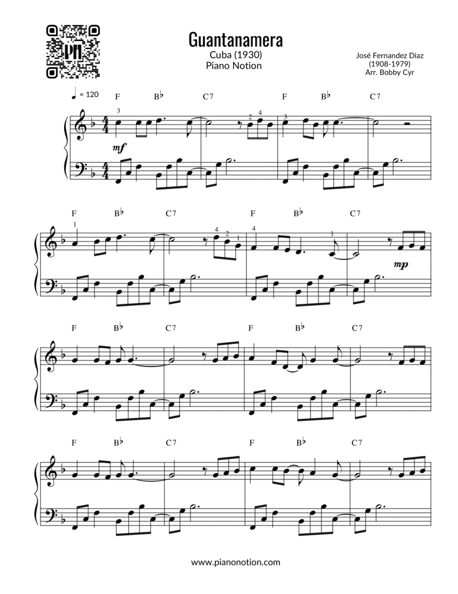 Guantanamera (Piano Solo) Piano Solo scores gallery preview page 1