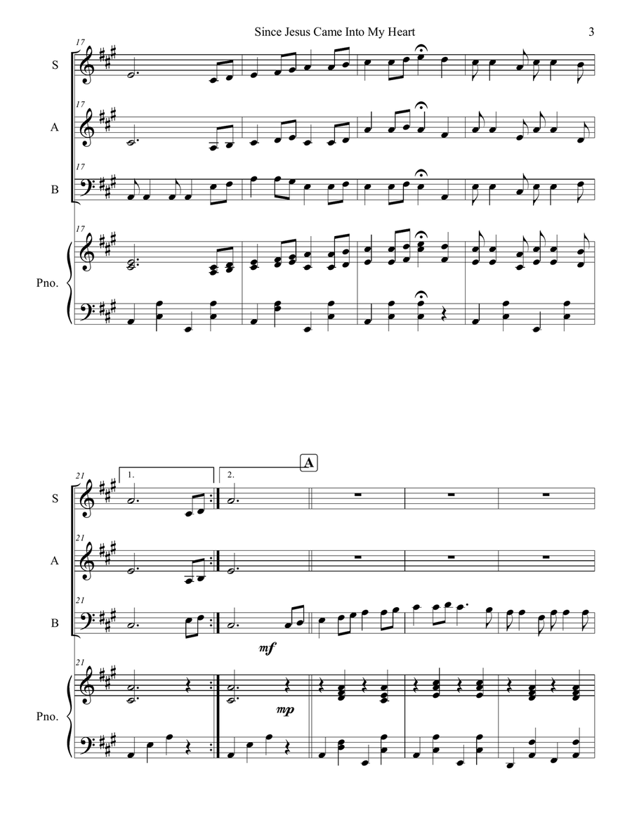 Since Jesus Came Into My Heart 3-Part scores gallery preview page 3