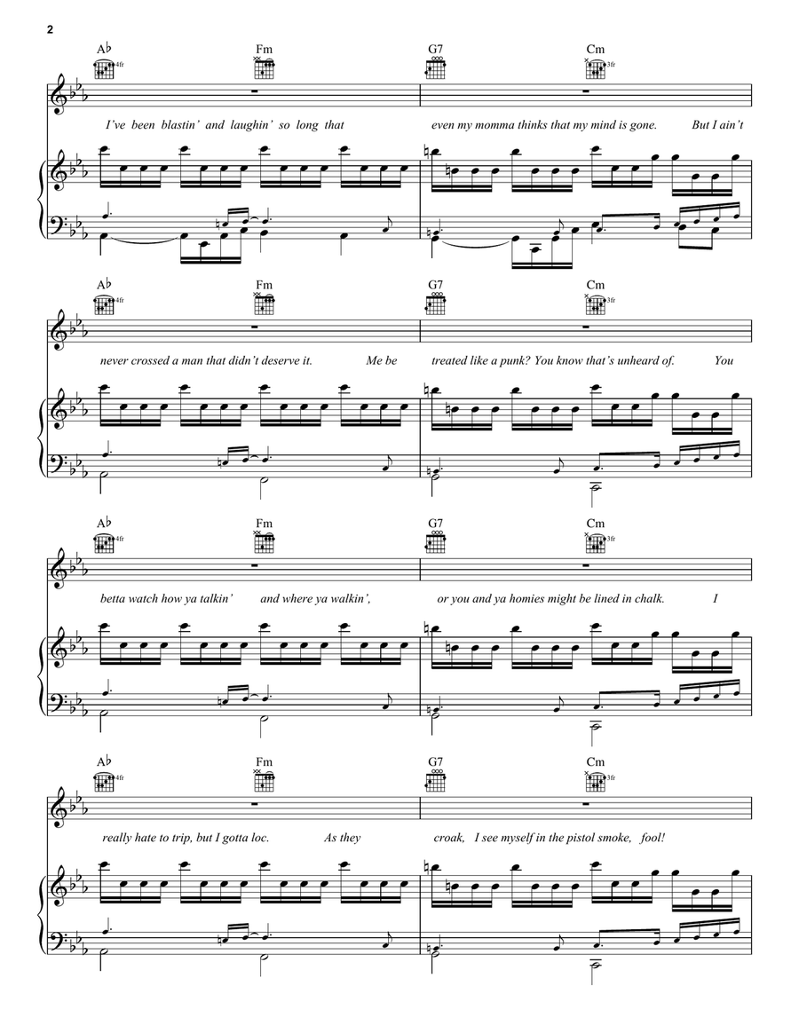 Gangsta's Paradise (feat. L.V.) Piano, Vocal, Guitar scores gallery preview page 2