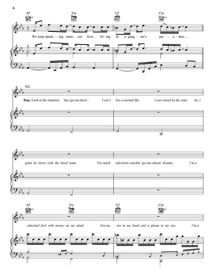 Gangsta's Paradise (feat. L.V.) Piano, Vocal, Guitar scores gallery preview page 4