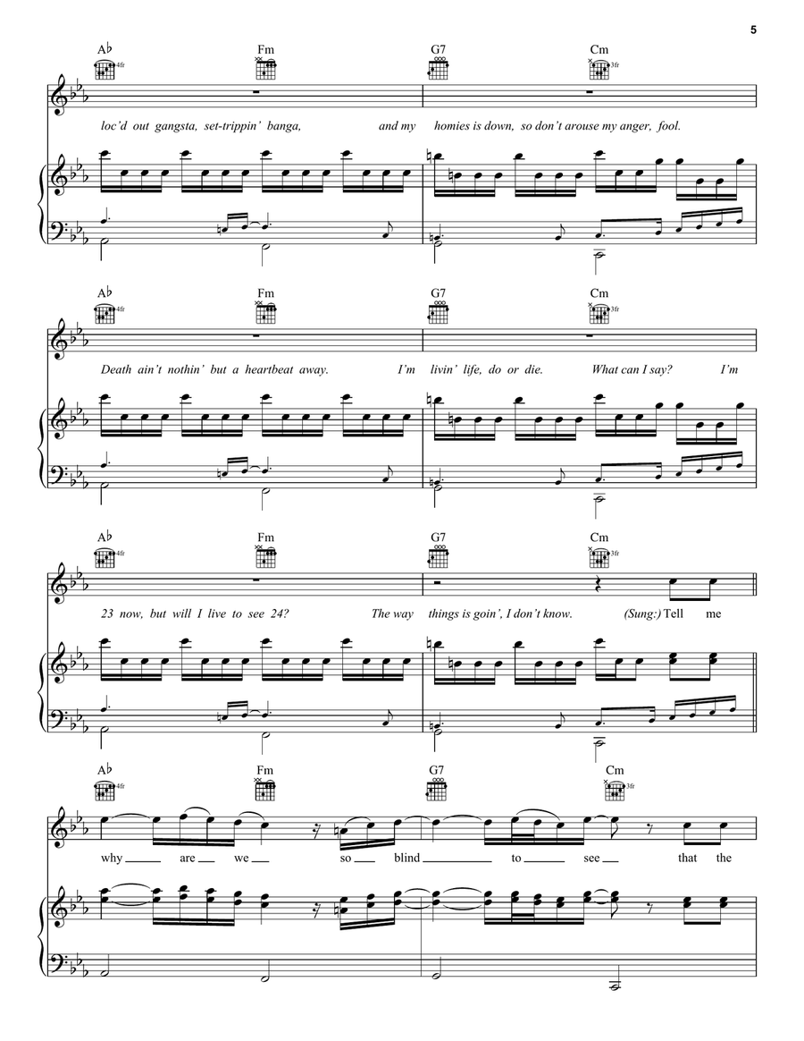 Gangsta's Paradise (feat. L.V.) Piano, Vocal, Guitar scores gallery preview page 5