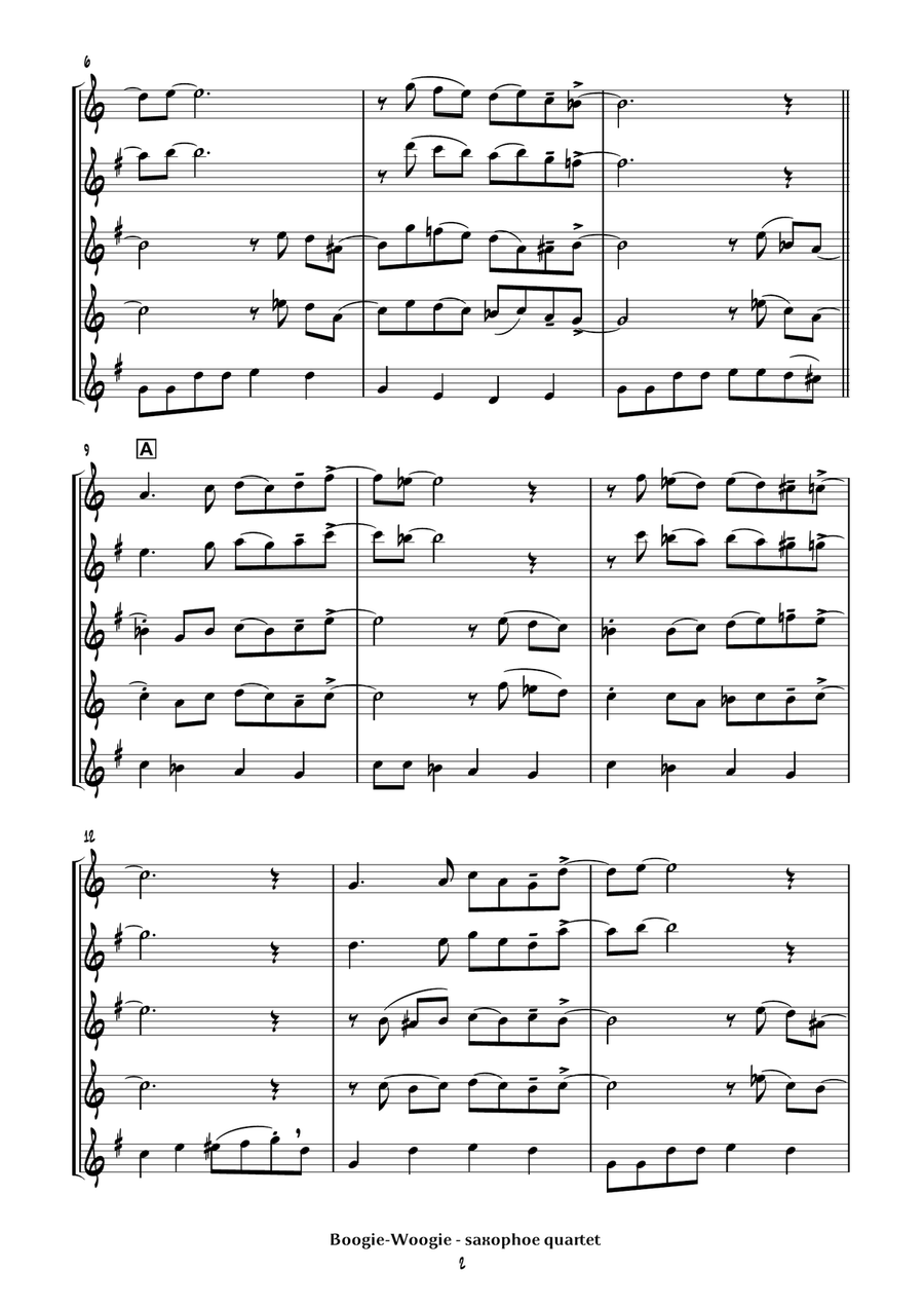 Boogie - Woogie (saxophone quartet) Saxophone Quartet scores gallery preview page 5