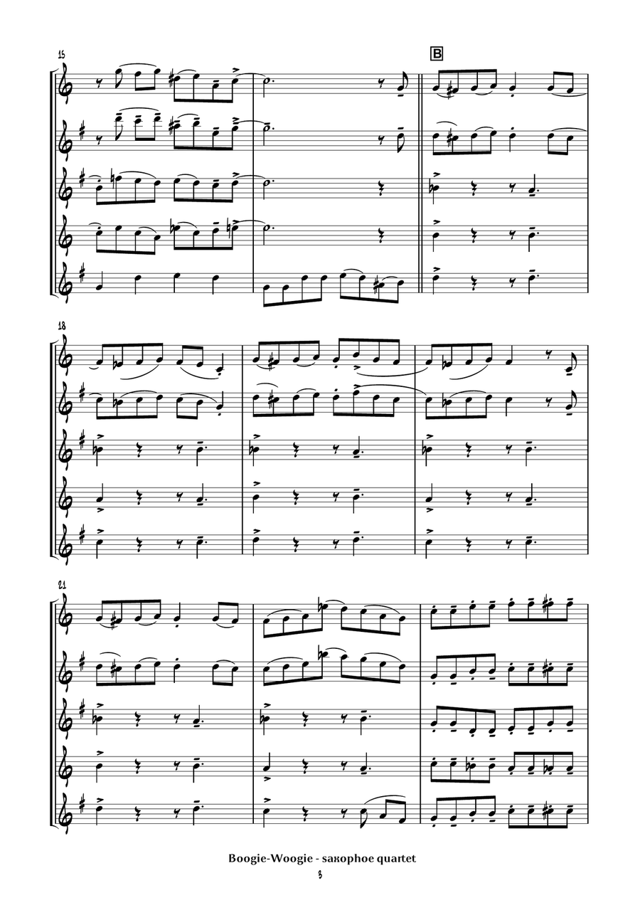 Boogie - Woogie (saxophone quartet) Saxophone Quartet scores gallery preview page 6