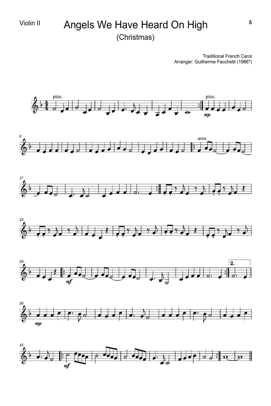 Angels We Have Heard On High - Arranged for String Quartet. Score and Parts. String Quartet scores gallery preview page 5