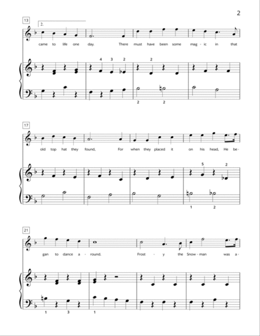 Frosty the Snowman Easy Piano scores gallery preview page 2