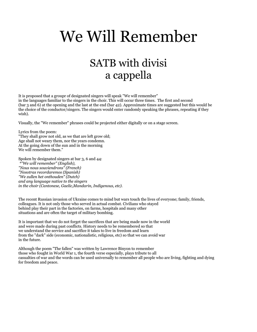We Will Remember 4-Part scores gallery preview page 2