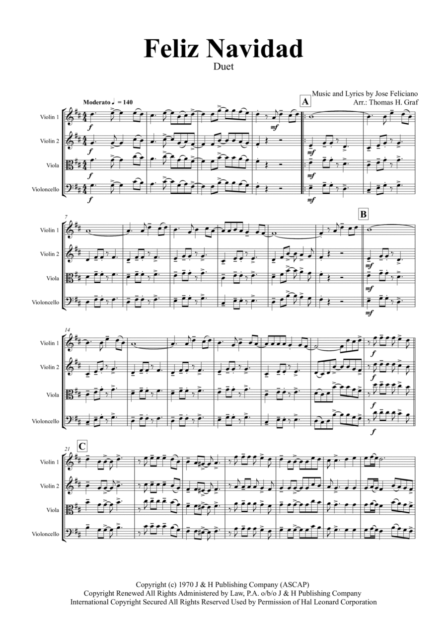 Feliz Navidad String Duet scores gallery preview page 1