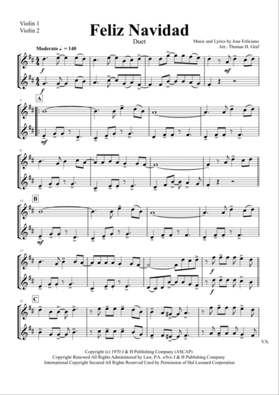 Feliz Navidad String Duet scores gallery preview page 3