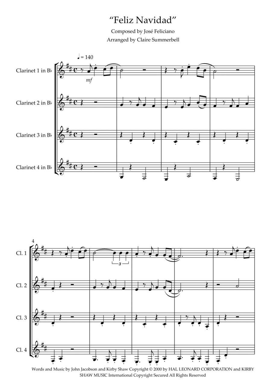 Feliz Navidad Woodwind Quartet scores gallery preview page 1