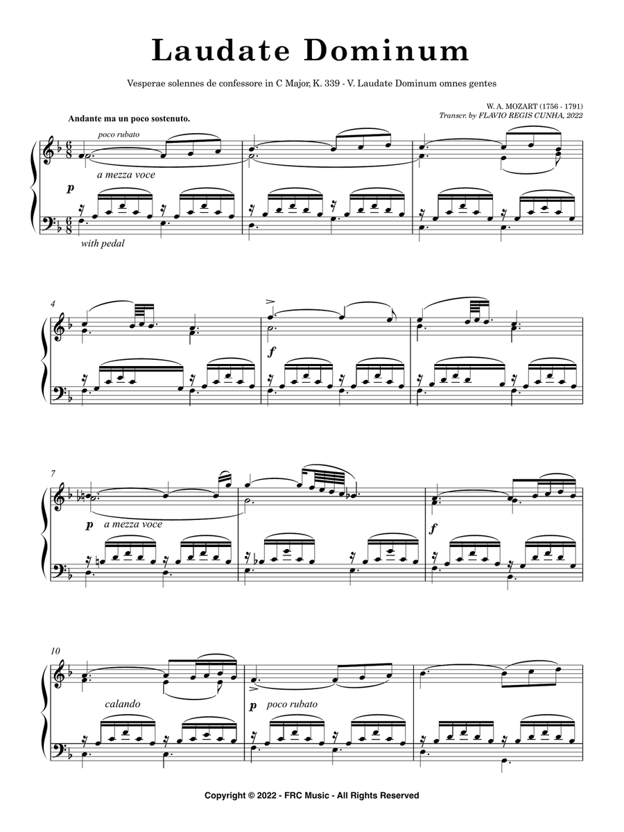Mozart: Laudate Dominum - K. 339 - As played by Víkingur Ólafsson (Piano) Piano Solo scores gallery preview page 3